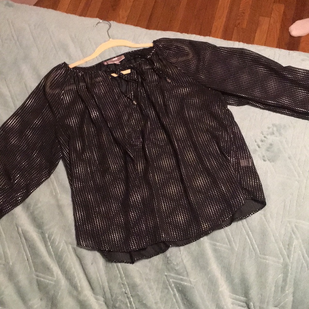 NWOT Black shimmery polyester blouse long sleeve